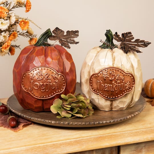 8" Be Joyful Pumpkin Tabletop Décor Set